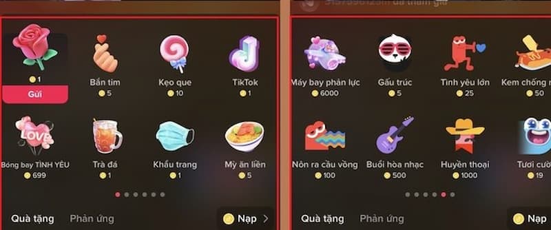 quà tặng livestream Tiktok